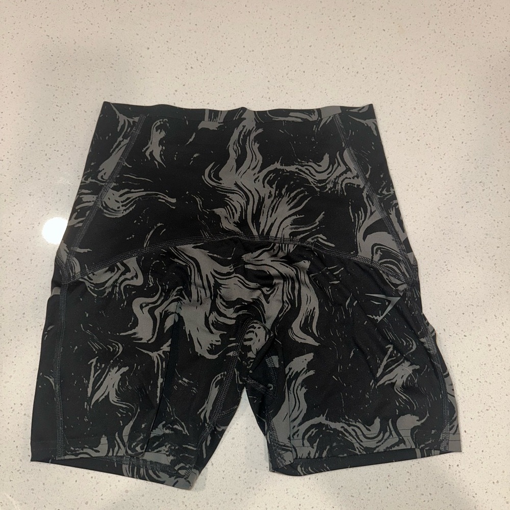 Gymshark Black and Gray Marble Swirl Power Athletic Shorts